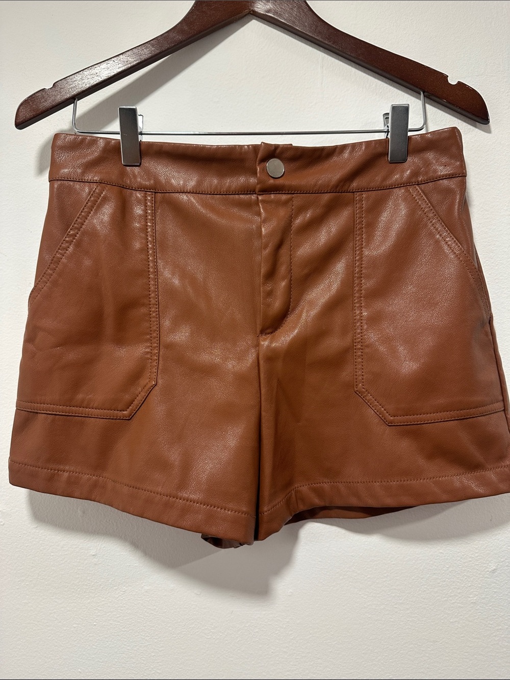 Fashion Nova Brown Faux Leather High Waist Shorts 172
